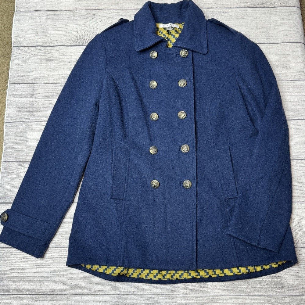 CAbi Style 525 Pea Coat Wool Jacket Navy Blue Nautical Double Breasted Medium
